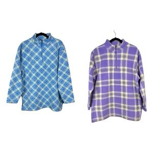 (2) Crossroads Women's plaid fleece quarter-zip pullover - Blue and Purple